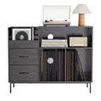 Record Player Stand with Power Outlet & Flip-Down Lid
