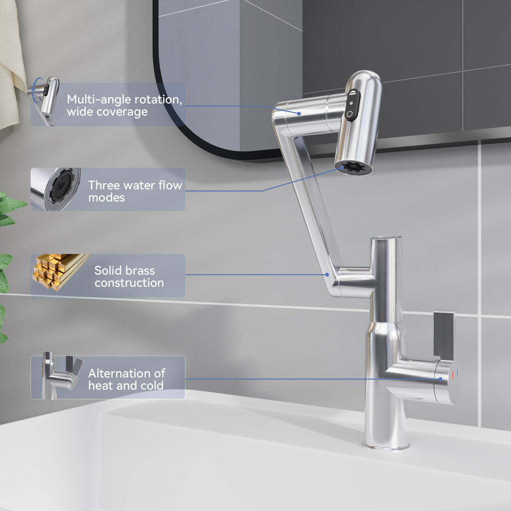 Chrome Bathroom Sink Faucet with Spray Function