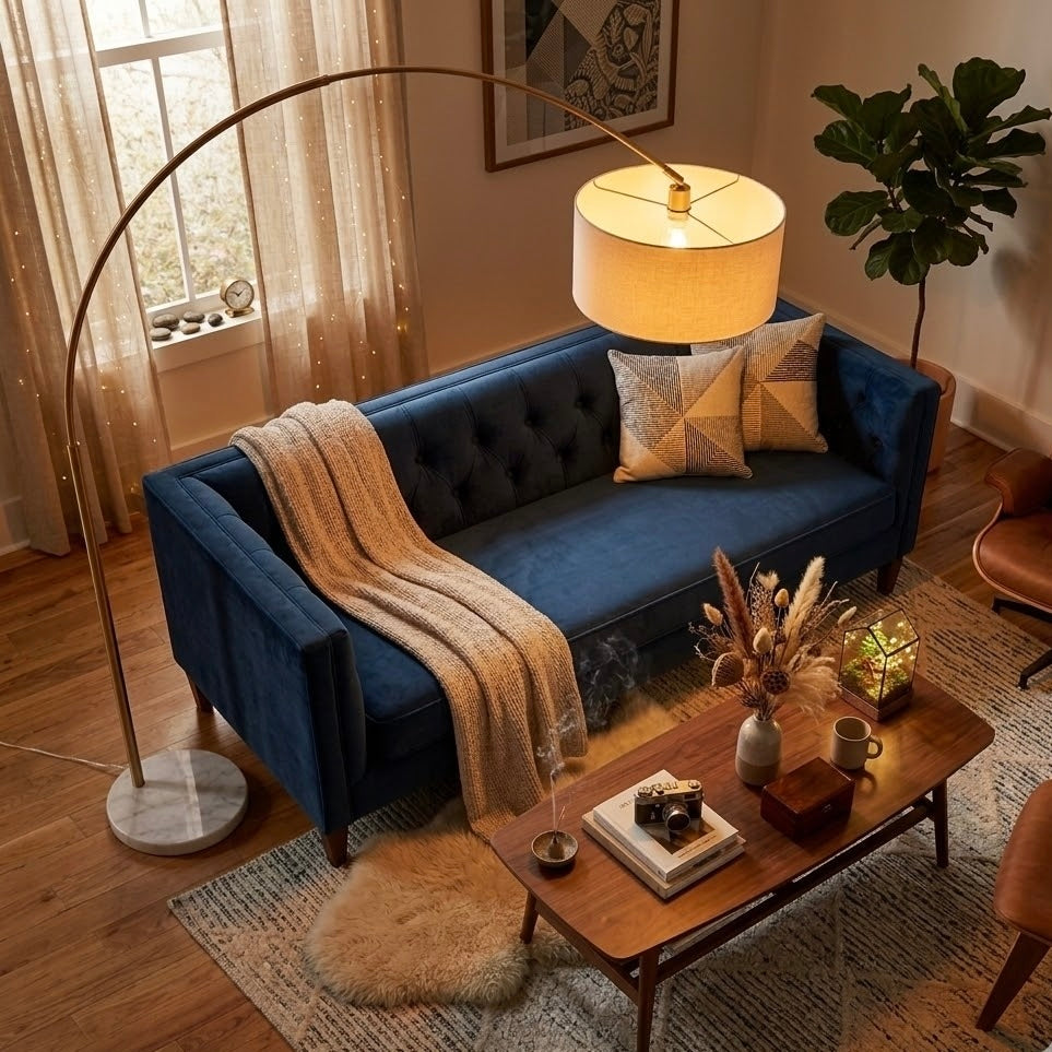 Ambient Arch Gold Brass Floor Lamp with Large Linen Shade