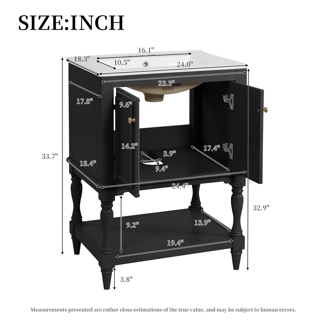 24-Inch Modern Luxury Bathroom Vanity with Ceramic Sink, Black