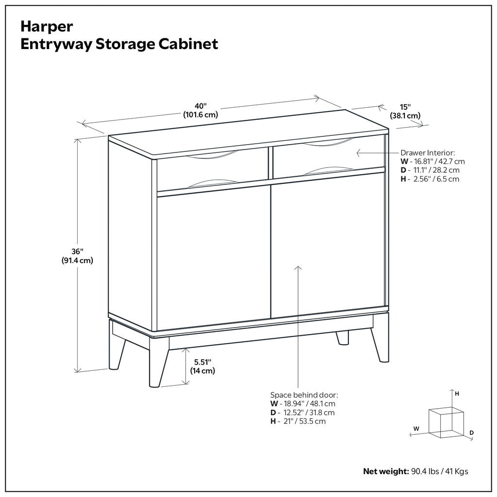 Harper 40 Inch Wide Solid Wood Entryway Storage Cabinet