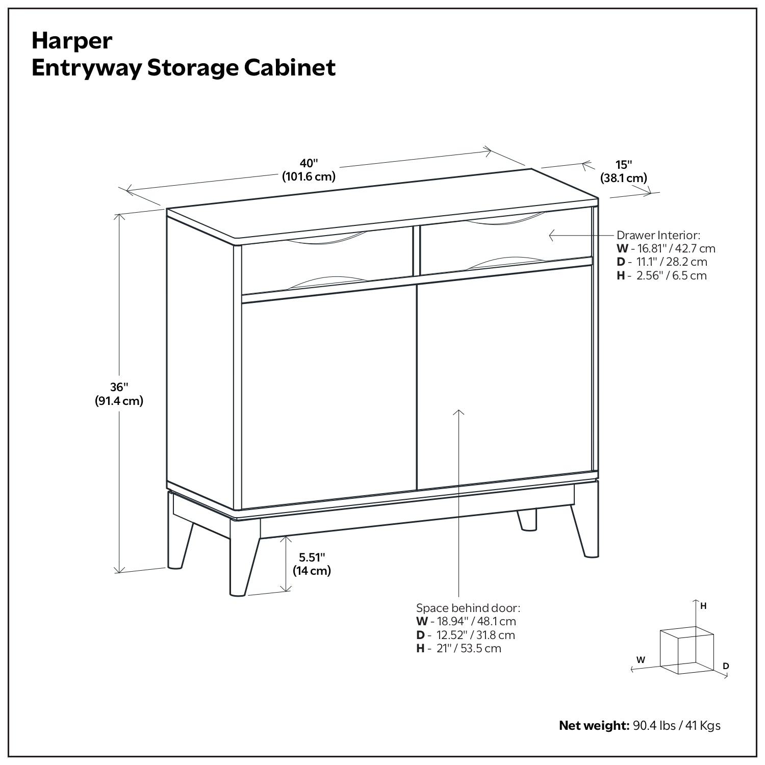 Harper 40 Inch Wide Solid Wood Entryway Storage Cabinet