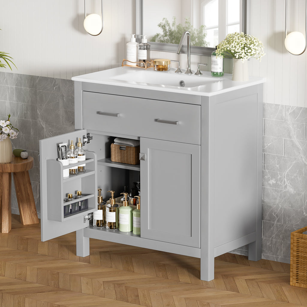 30" Bathroom Vanity with Ceramic Sink, Modern