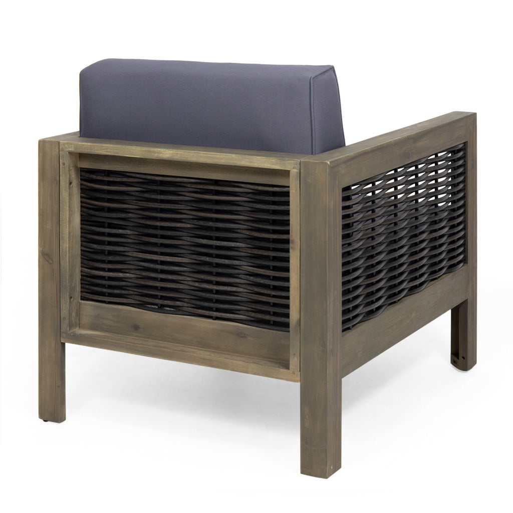 Outdoor Acacia Wood Club Chair with Wicker Accents