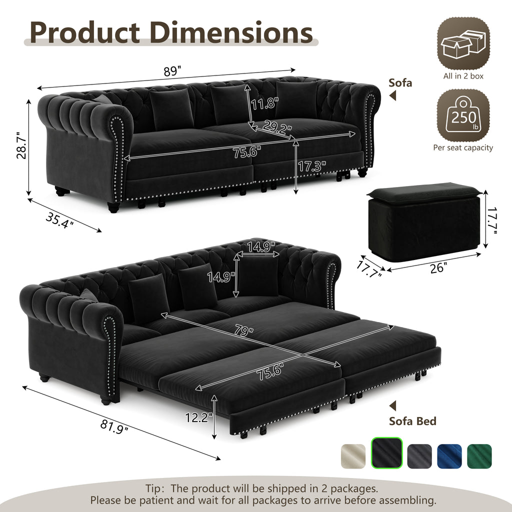Chesterfield 3-in-1 Pull-Out Sofa Bed