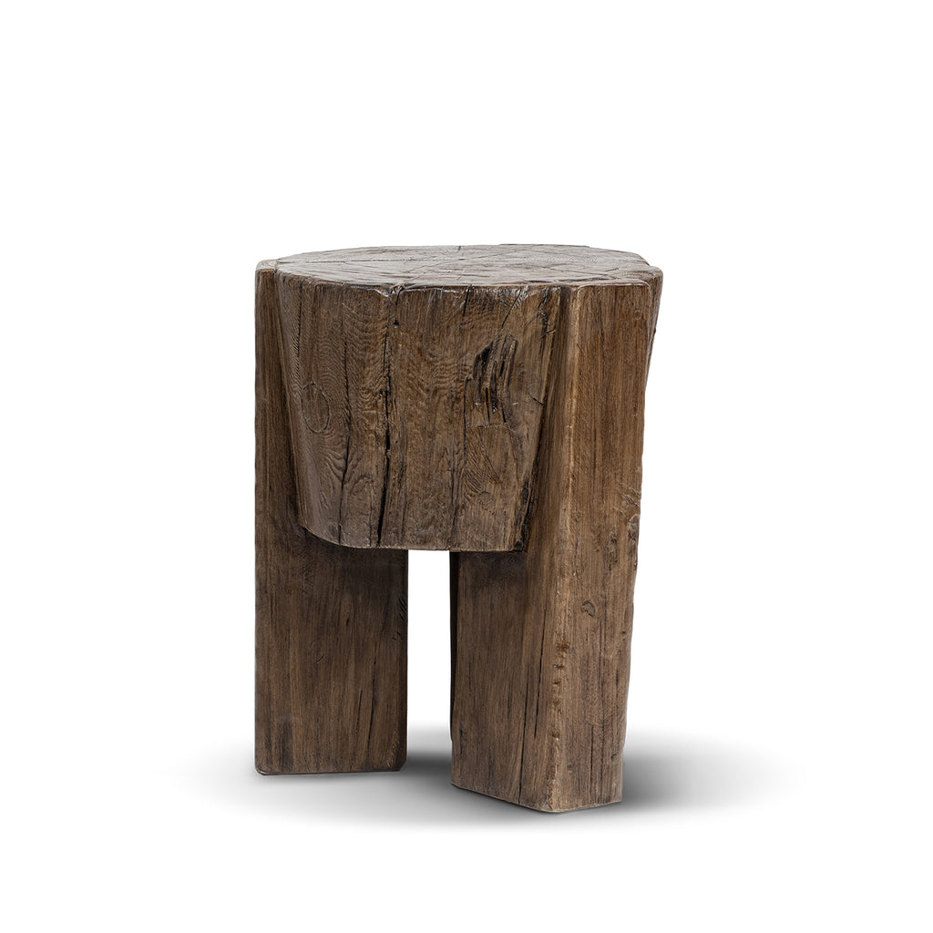Terra Solid Reclaimed Elm Wood Stool, 17.5-Inch, Medium-Dark Brown