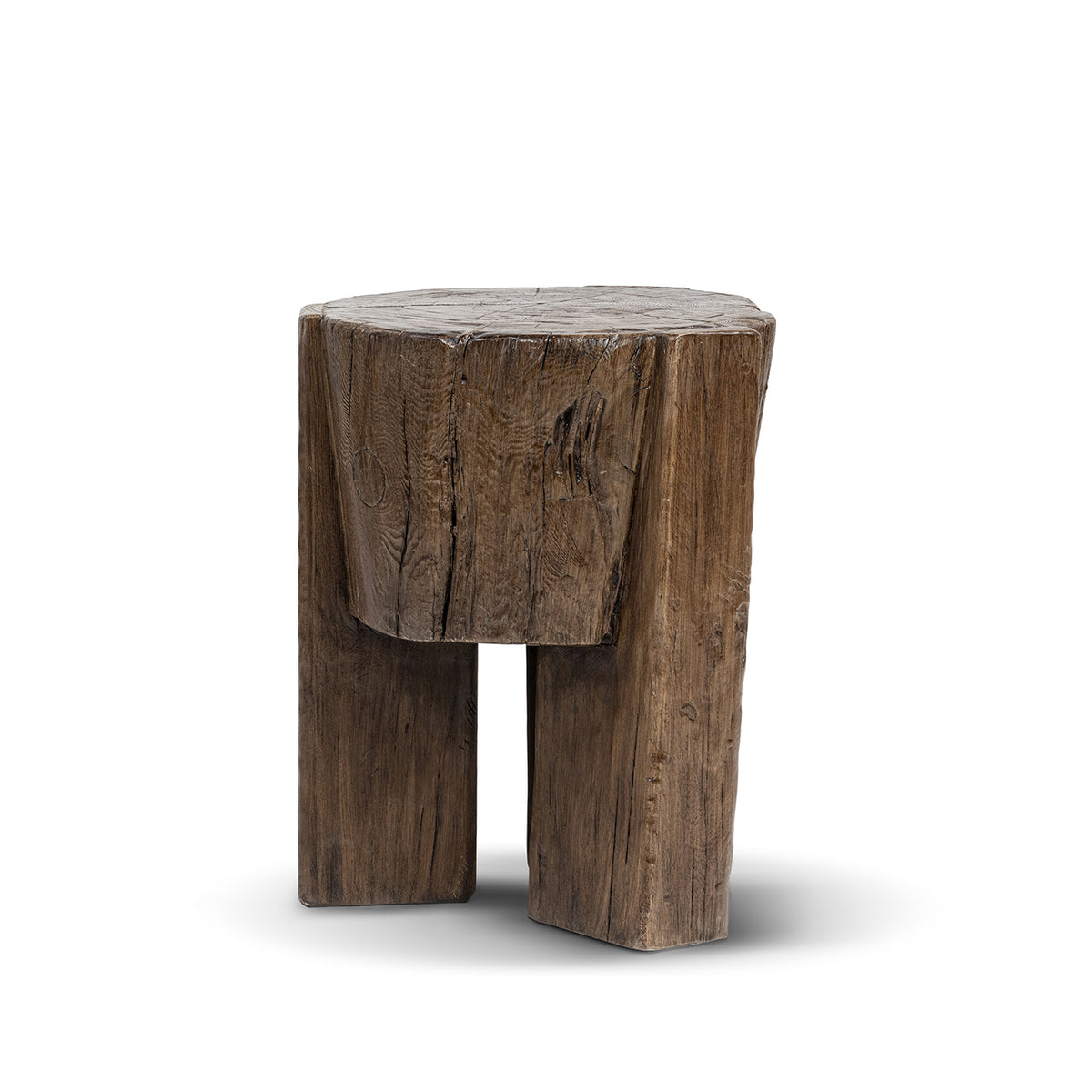 Terra Solid Reclaimed Elm Wood Stool, 17.5-Inch, Medium-Dark Brown