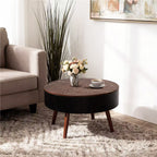 31.5" Round Carved Coffee Table with Storage Space
