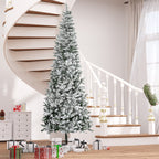 HOMCOM 9ft Unlit Snow-Flocked Slim Pine Christmas Tree