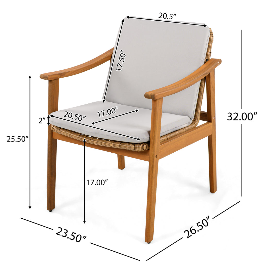Outdoor Dining Chairs Set of 2, Teak Color Acacia Wood Frame