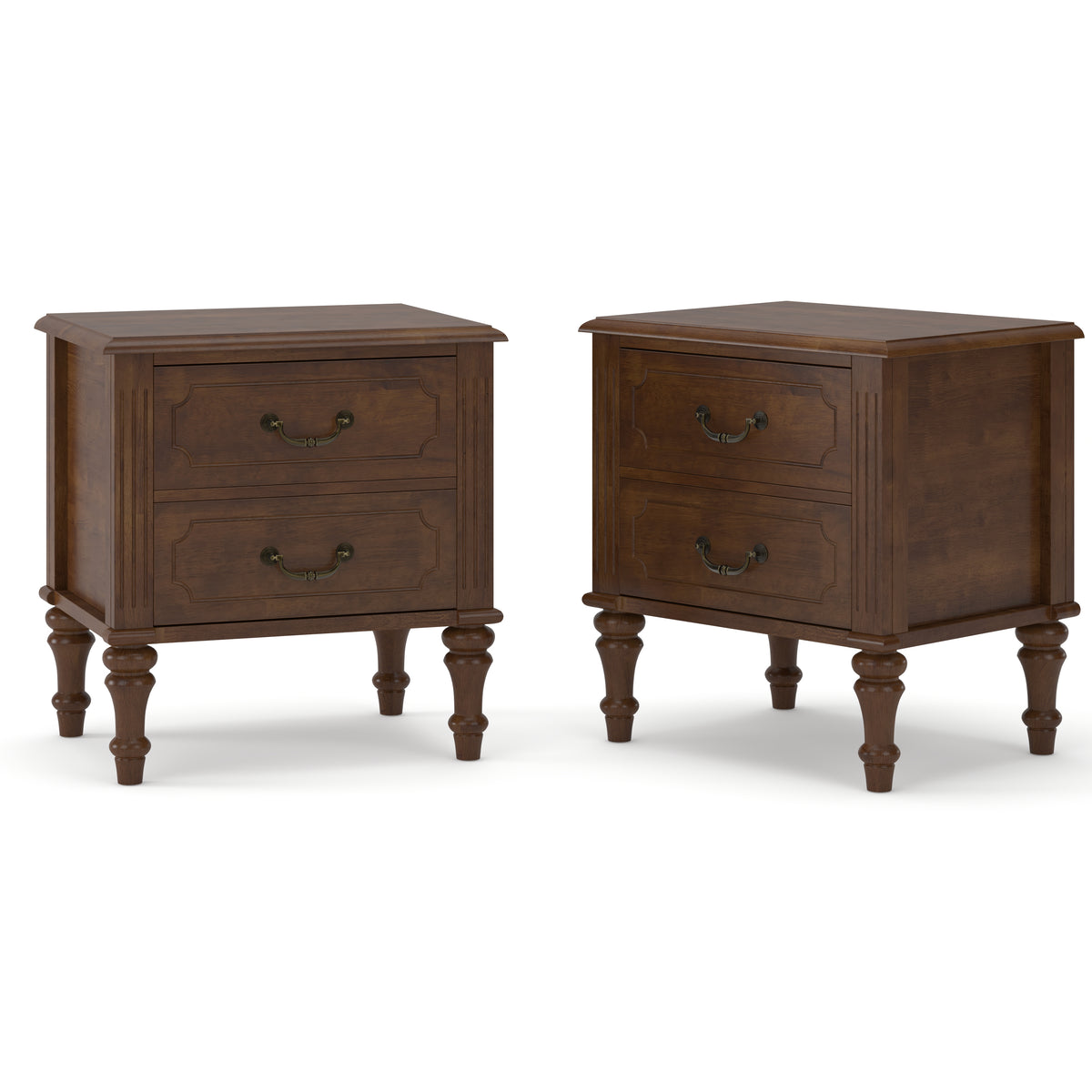 Farmhouse Nightstand with 2 Drawer, Traditional Wood Bedside Table, Wood Storage End Table with 4 Solid Wood Feet, Metal Handle, Traditional wood-on-wood drawer glides, Easy Assembly