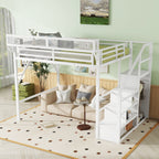 Queen Size Loft Bed with Stairs and Storage Shelves