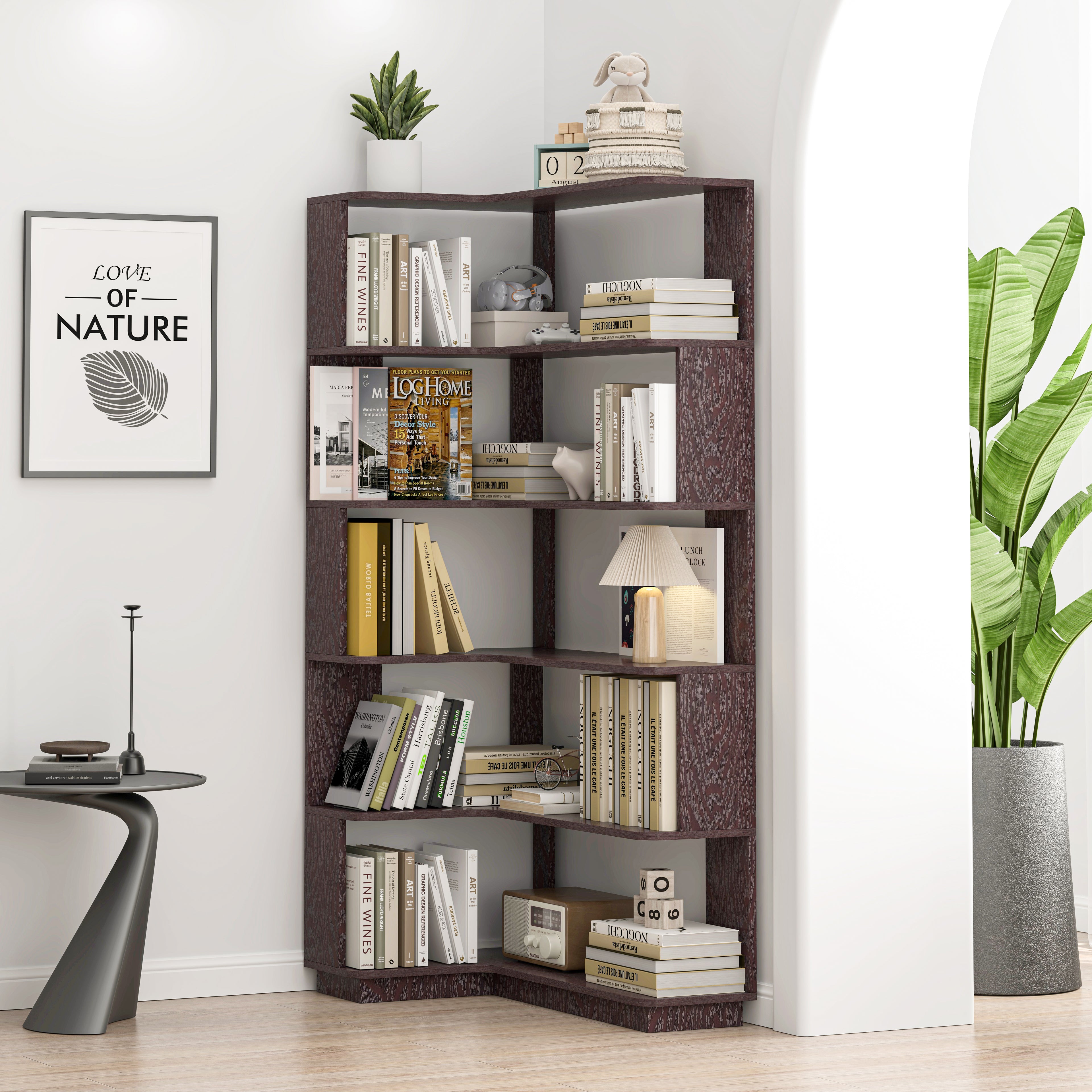 Extended Size Freestanding L-Shaped Corner Bookshelf