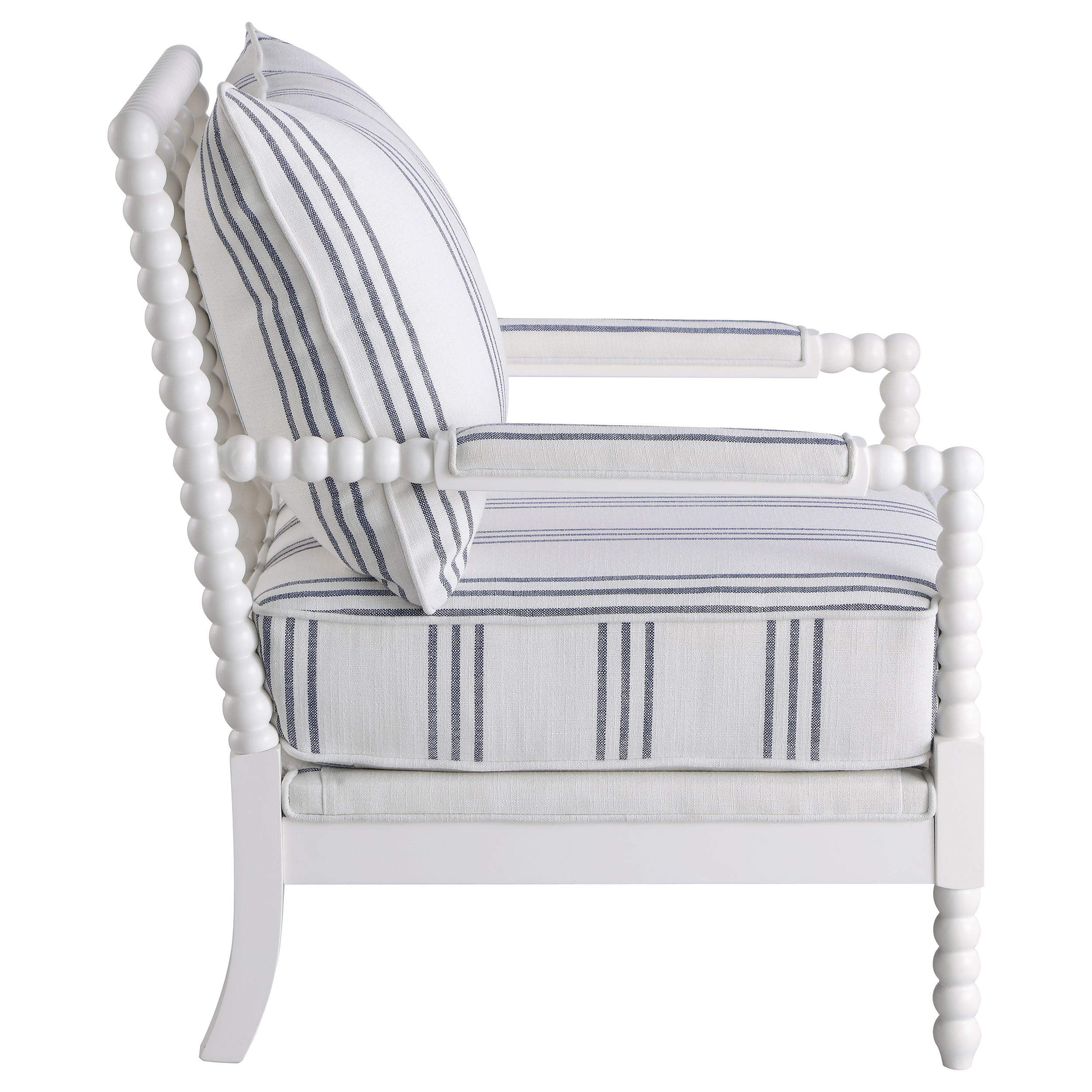 White and Navy Upholstered Stripe Accent Chair with Linen-Like Fabric