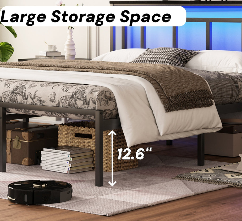 14 Inch Full Bed Frame with Storage Headboard