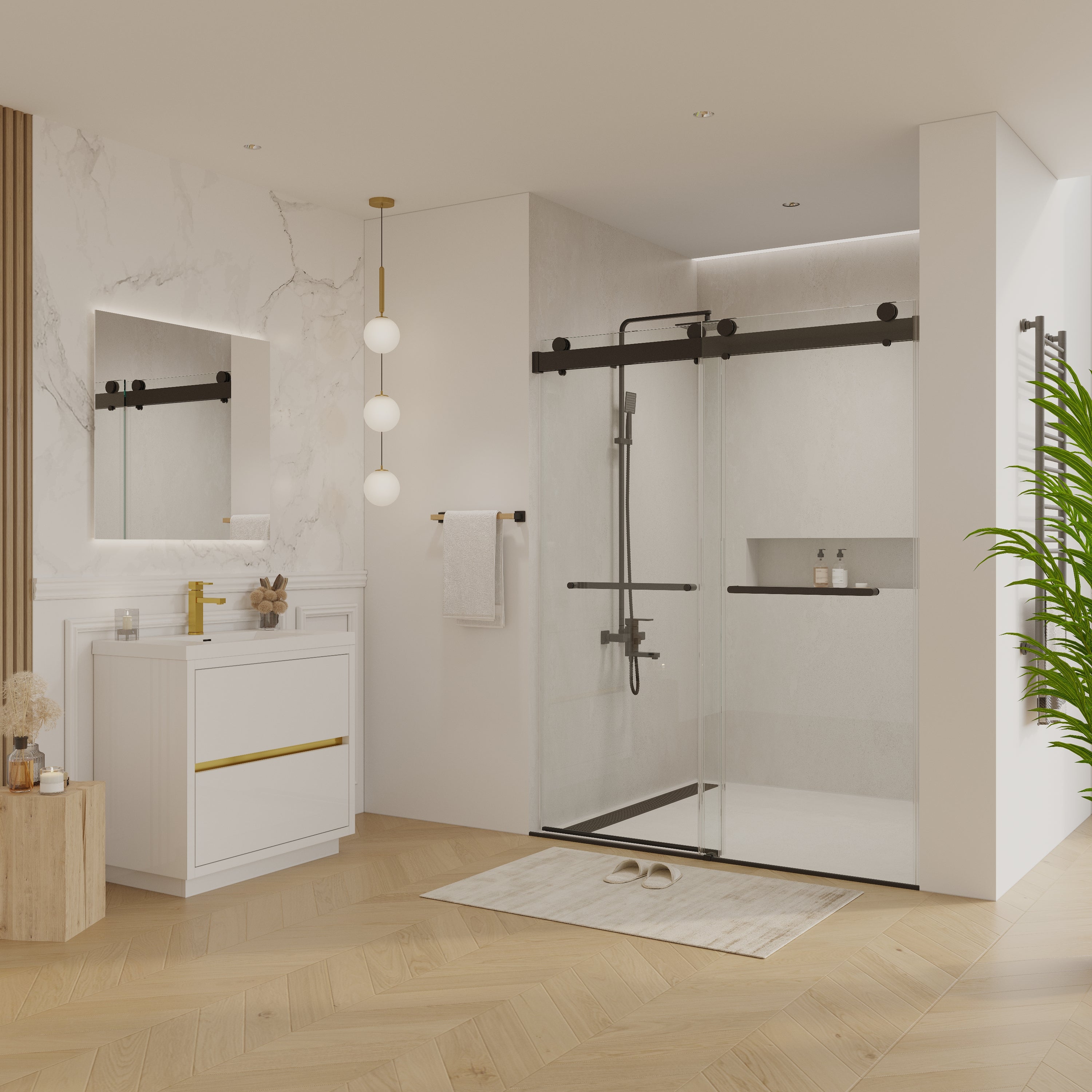 56 to 60 in. W x 76 in. H Double Sliding Frameless Shower Door