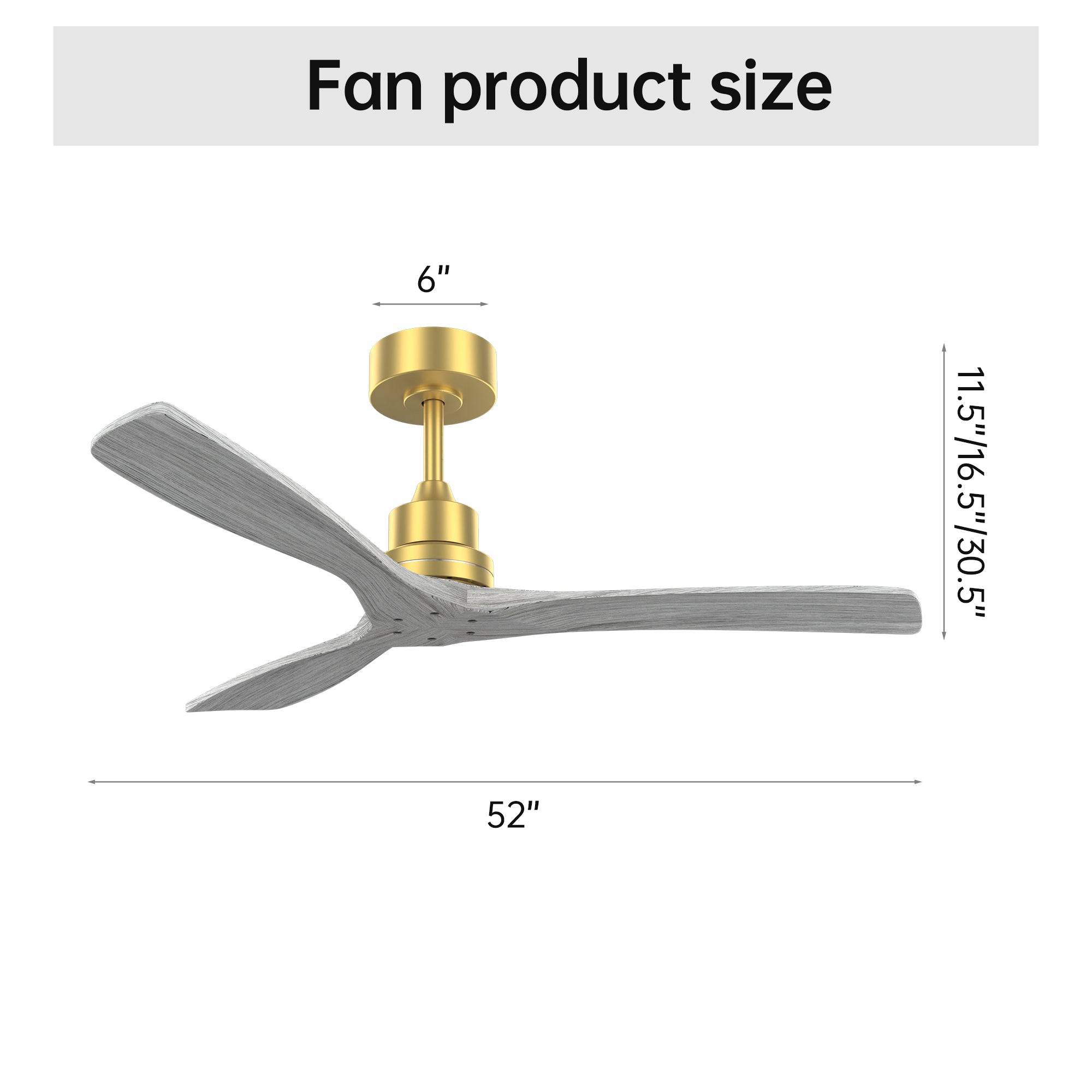 52 Inch Indoor Ceiling Fan Without Light