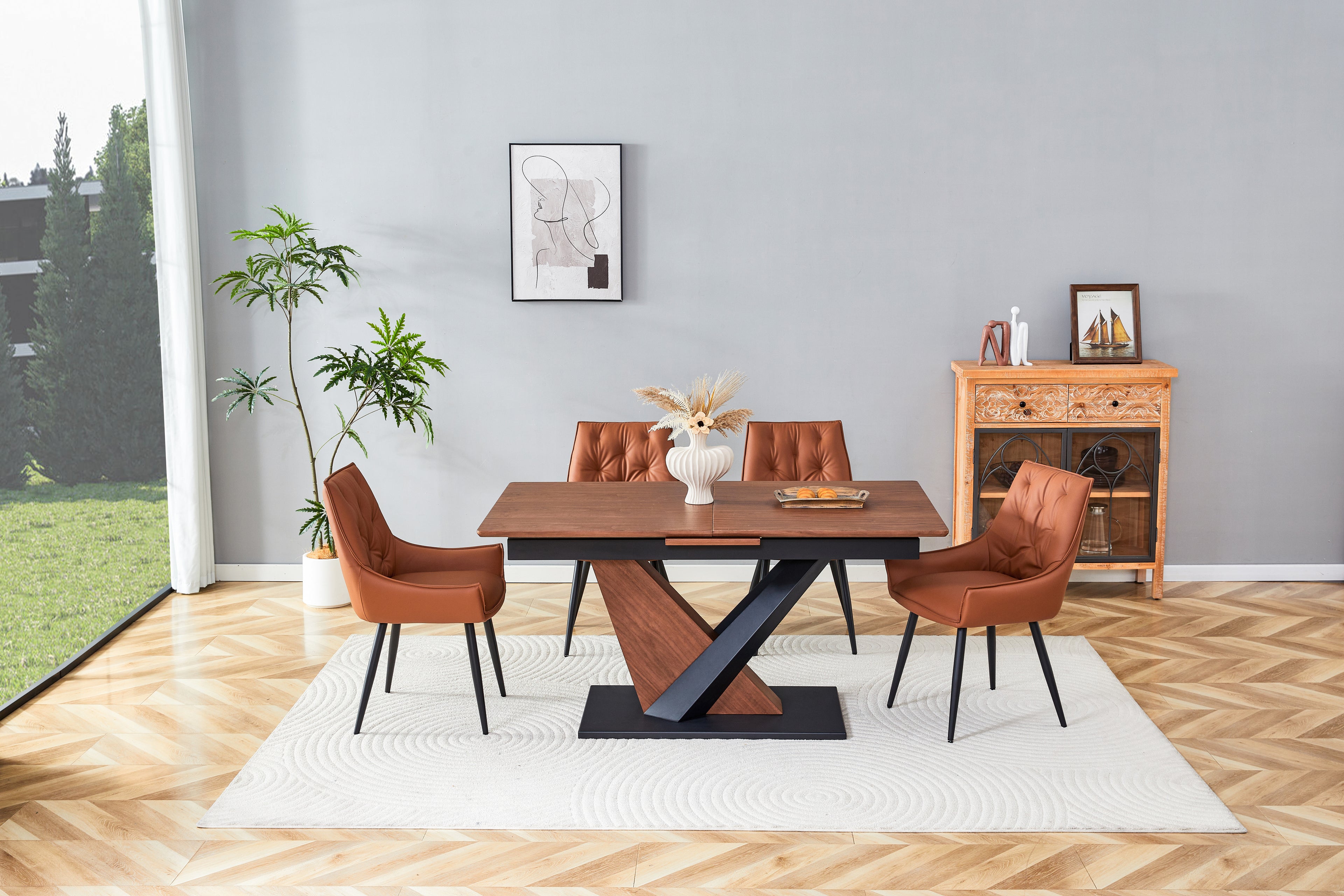 Modern Dining Table with MDF + Solid Wood Veneer Tabletop