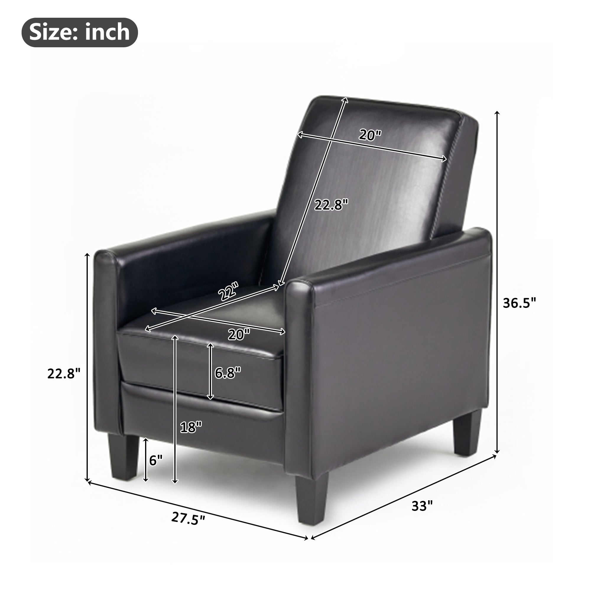 27.5" Push Back Recliner Chair