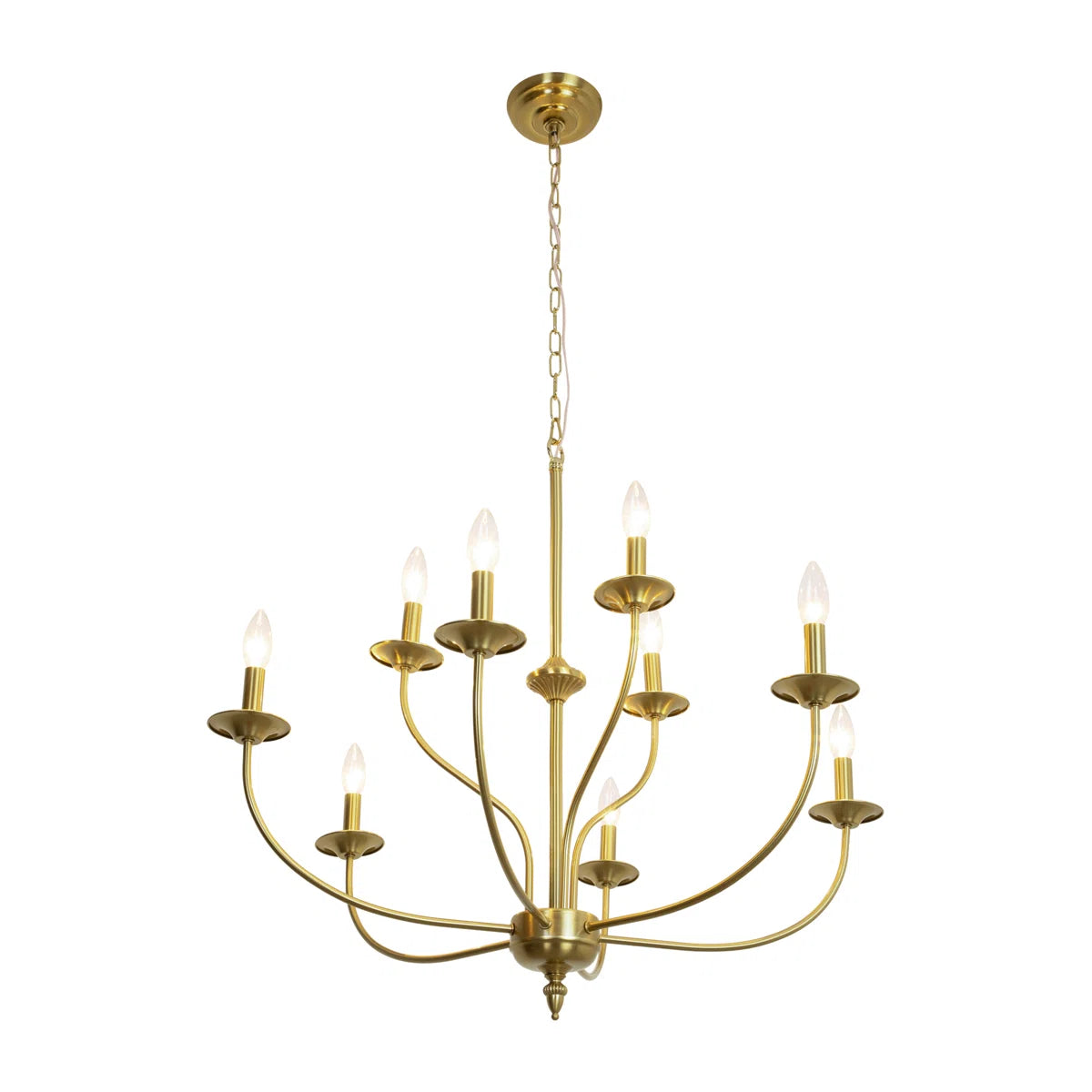 9-Light Dimmable Metal Two-Tier Candle Style Chandelier, Gold, 31-Inch