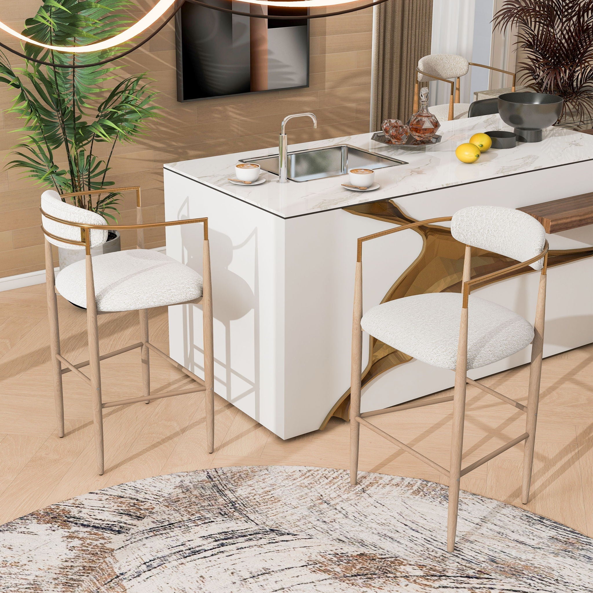 Upholstered Barstools With Back For Kitchen (Set of 2)