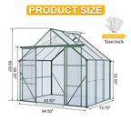Green Double Door Polycarbonate Greenhouse - 8x6ft
