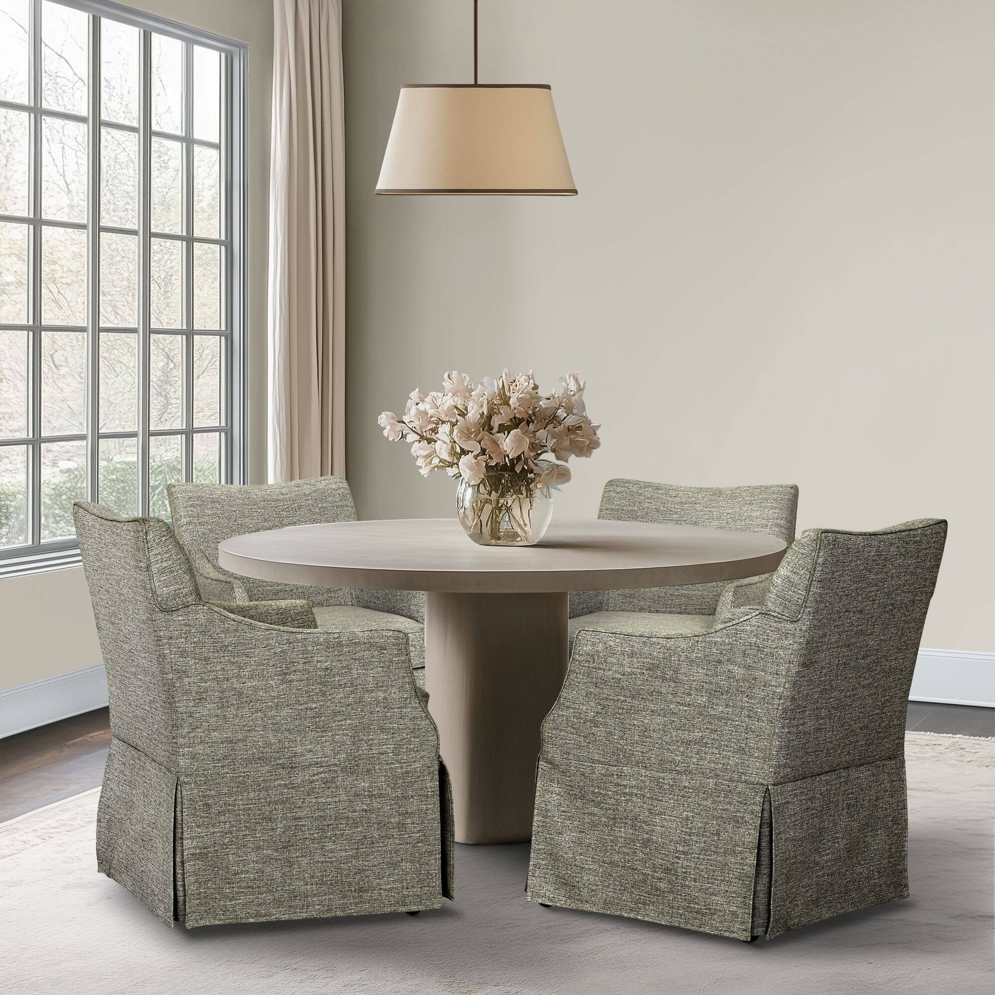 Upholstered Skirted Dining Arm Chair With Hidden Comfort