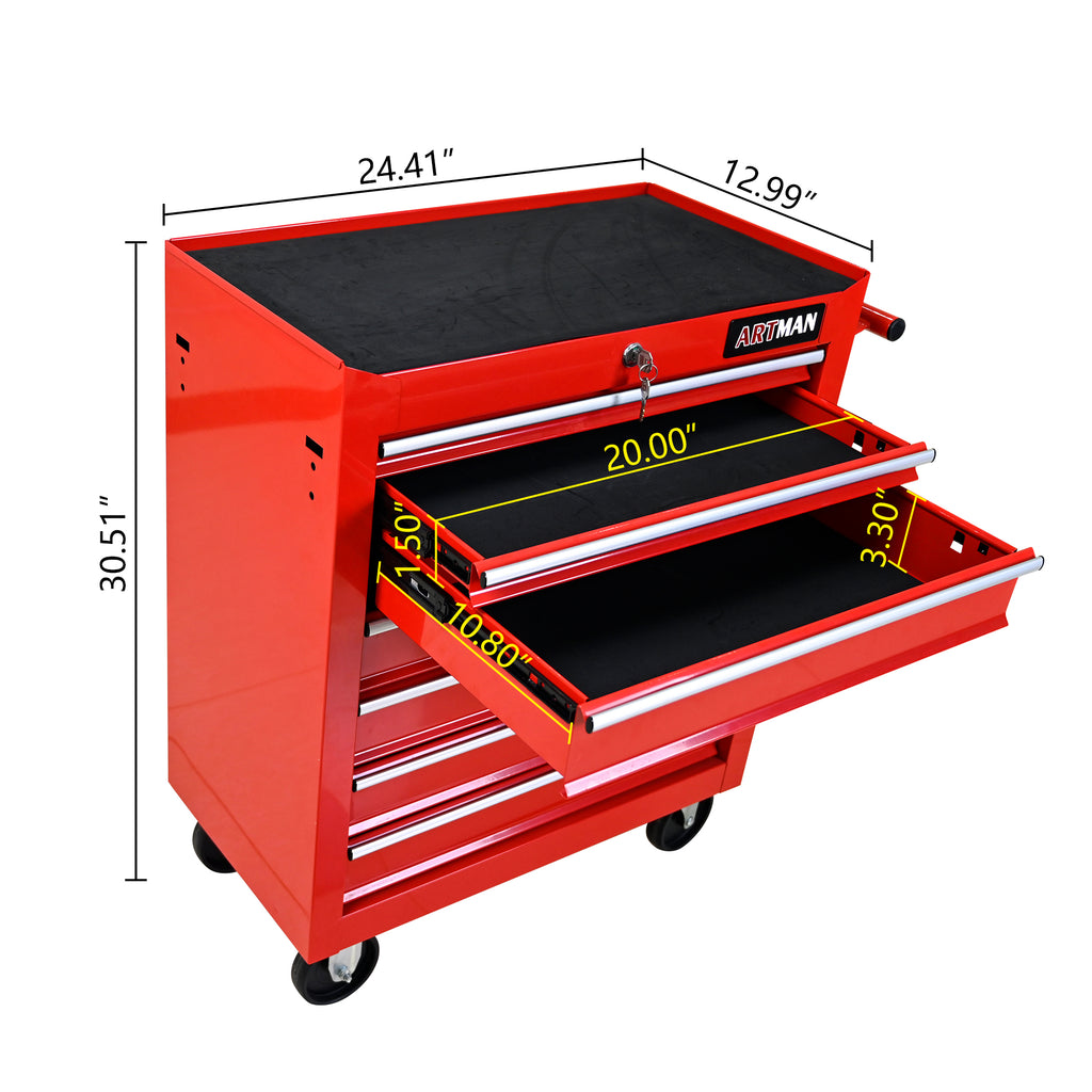 7 Drawers Multifunctional Tool Cart With Wheels - Red