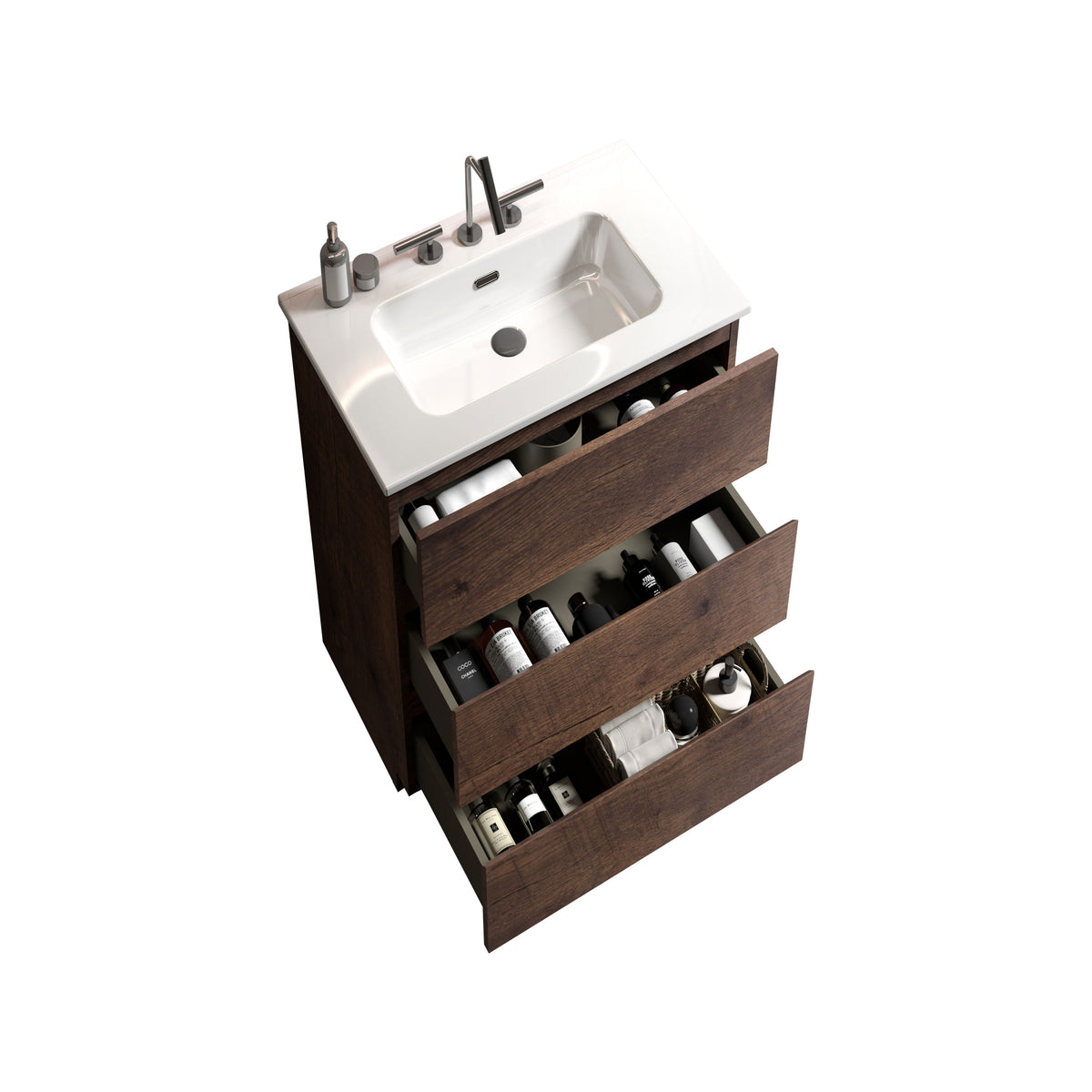 TIA 24-Inch Walnut Bathroom Vanity with Ceramic Sink