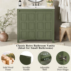 36" Bathroom Vanity Organizer with Ceramic Sink in Olive Green