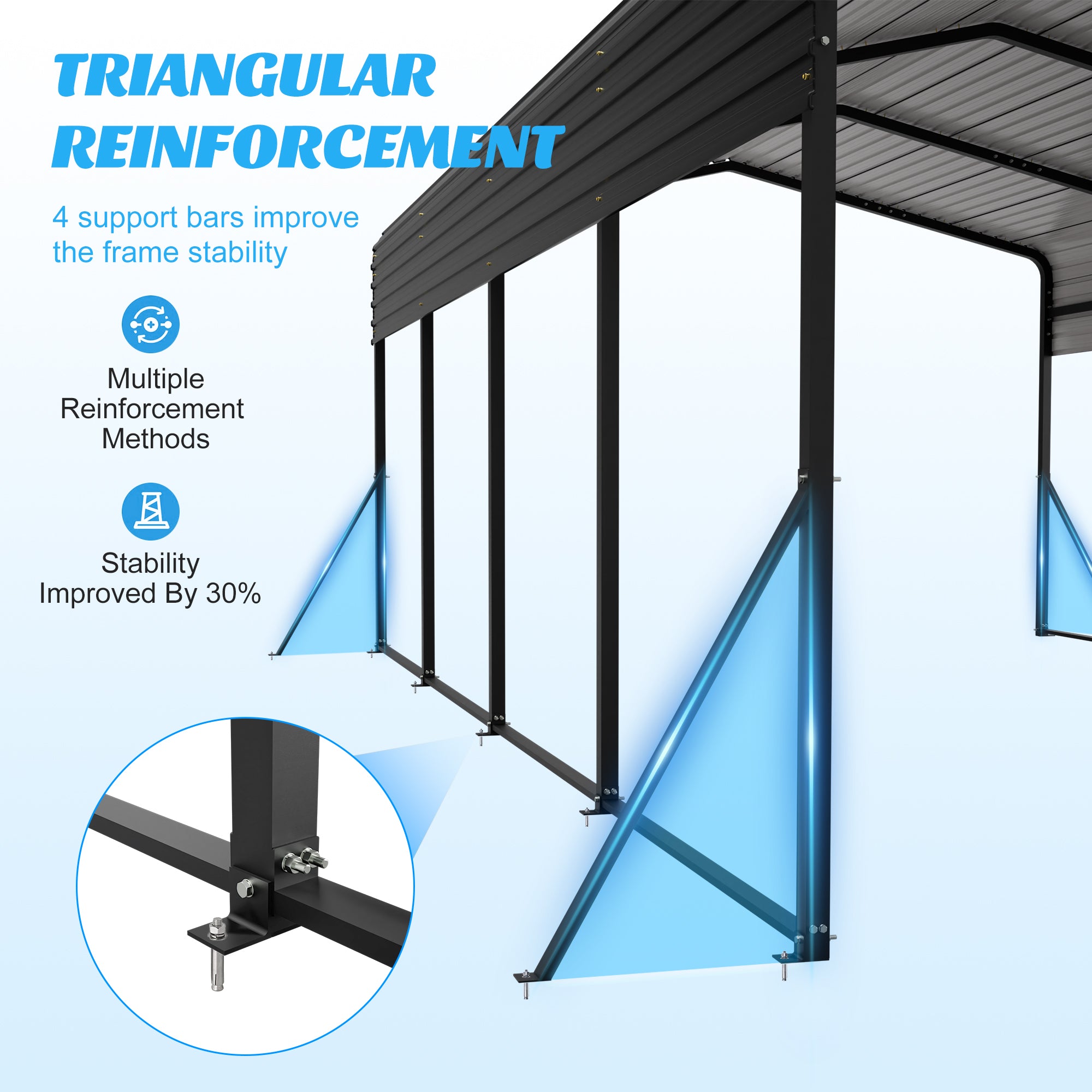 13x20 FT Metal Carport with Upgraded Triangle Reinforced Frame