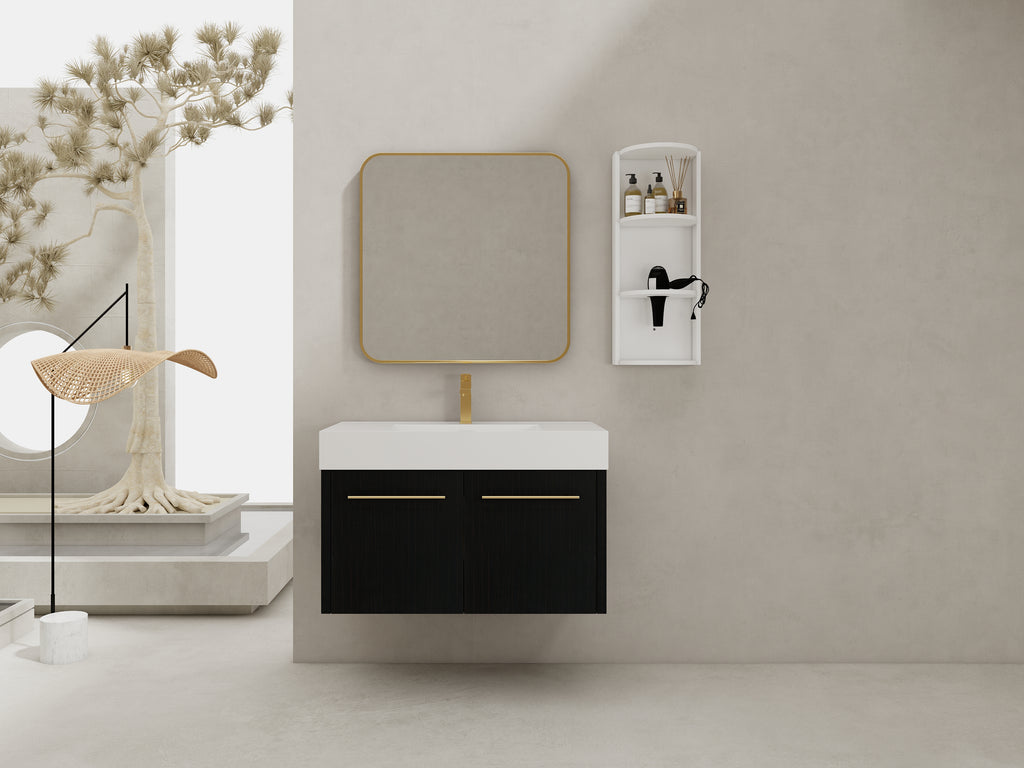 36 Inch Wall-Mounted Bathroom Vanity with Sink and Storage Rack