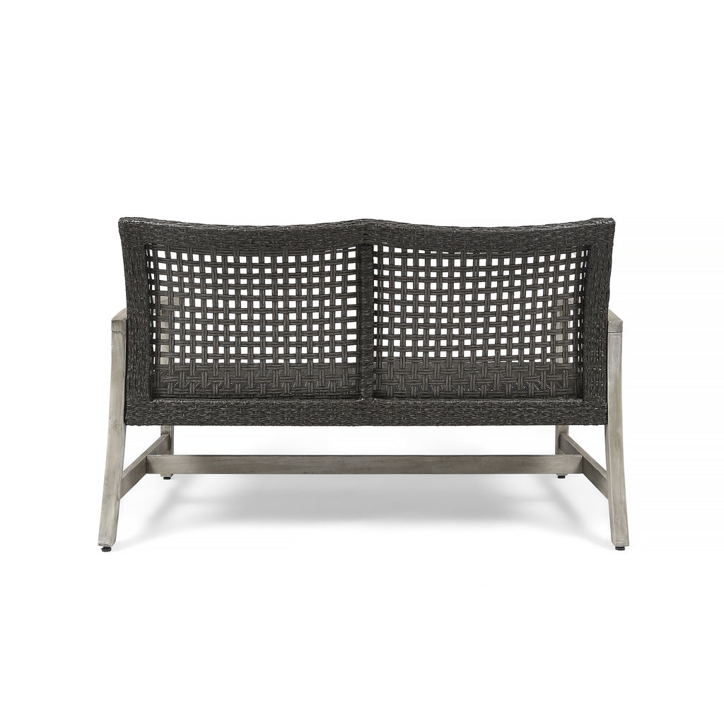 Hampton Outdoor Acacia Wood Wicker Loveseat