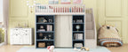 Full Size Loft Bed with 2 Four-layer Storage Cabinets and Curtain