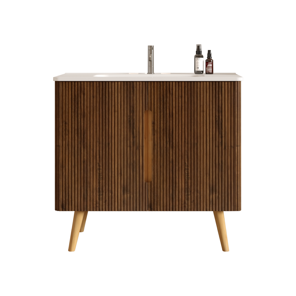 Etna 36-Inch Bathroom Vanity, Walnut Striped with Ceramic Sink