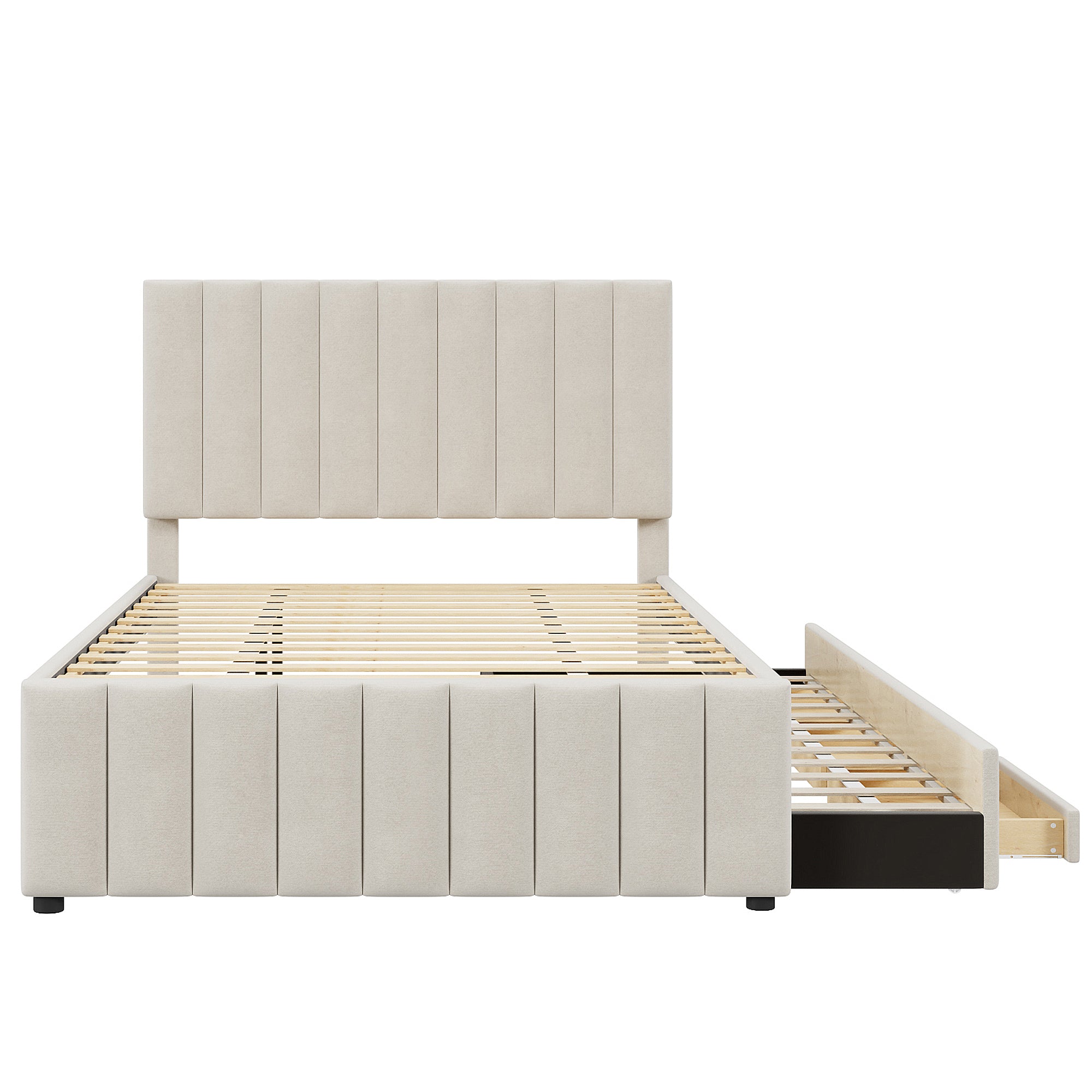 Full Size Upholstered Platform Bed with Twin Size Trundle and 3 Drawers