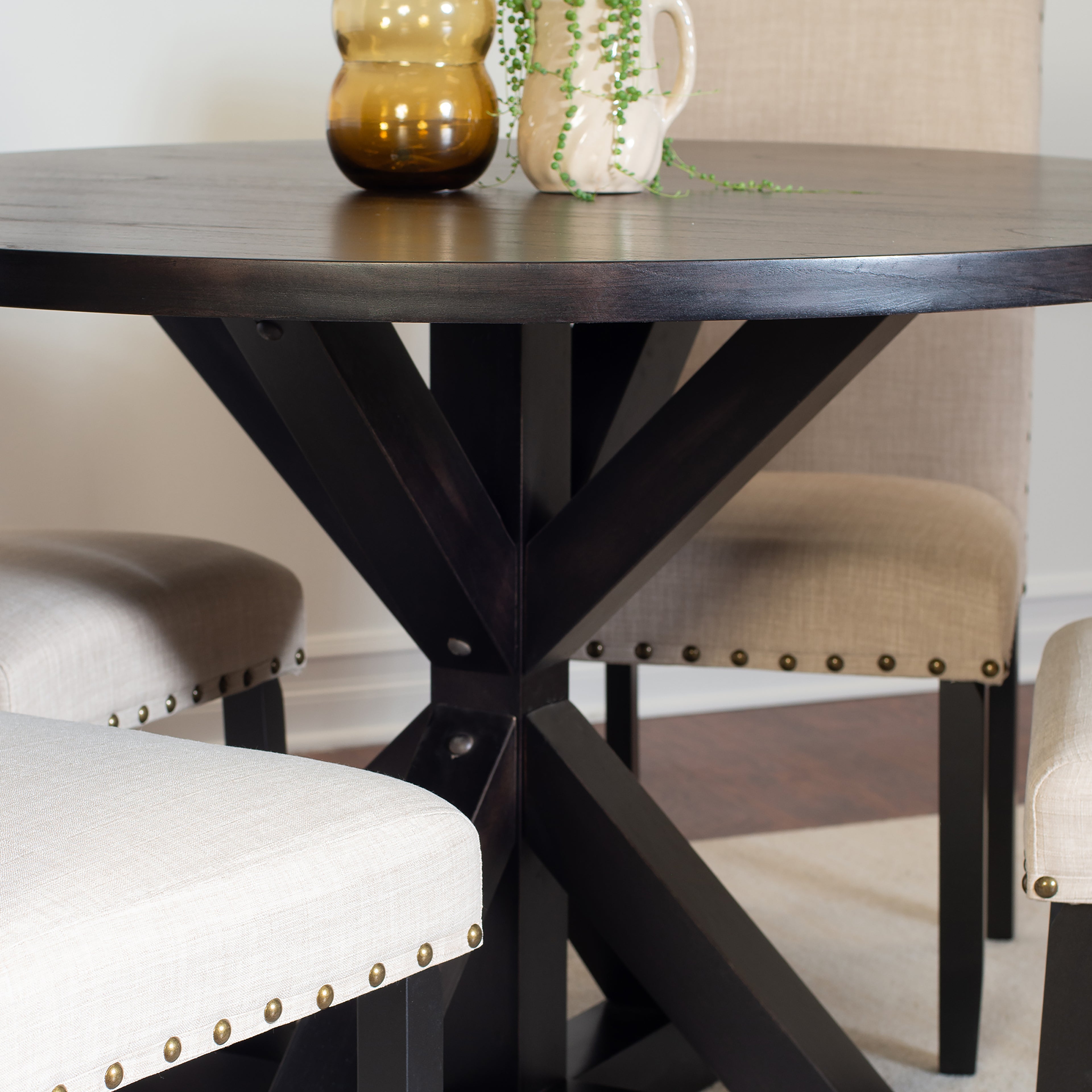 Mytzi 5-Piece Dining Set, Cross-Buck Dining Table with 4 Stylish Chairs