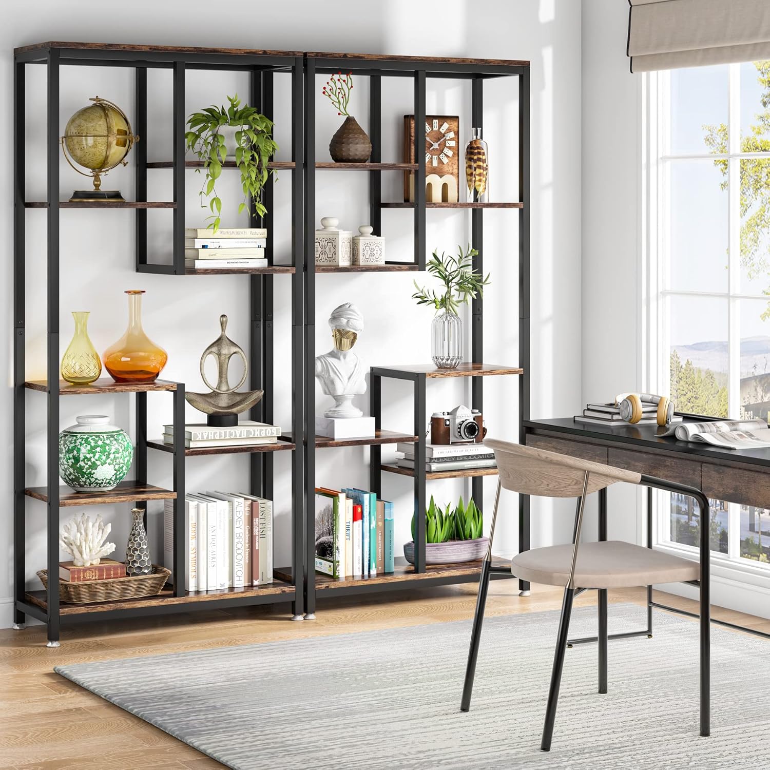 69.2" 6-Tier Rustic Brown Industrial Etagere Bookcase