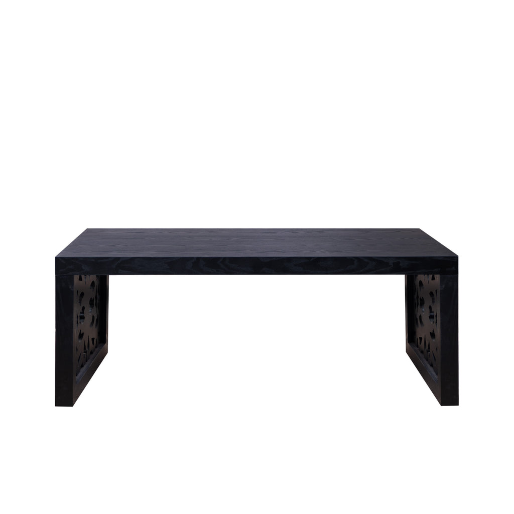 47.2" Solid Black Carved Wood Coffee Table