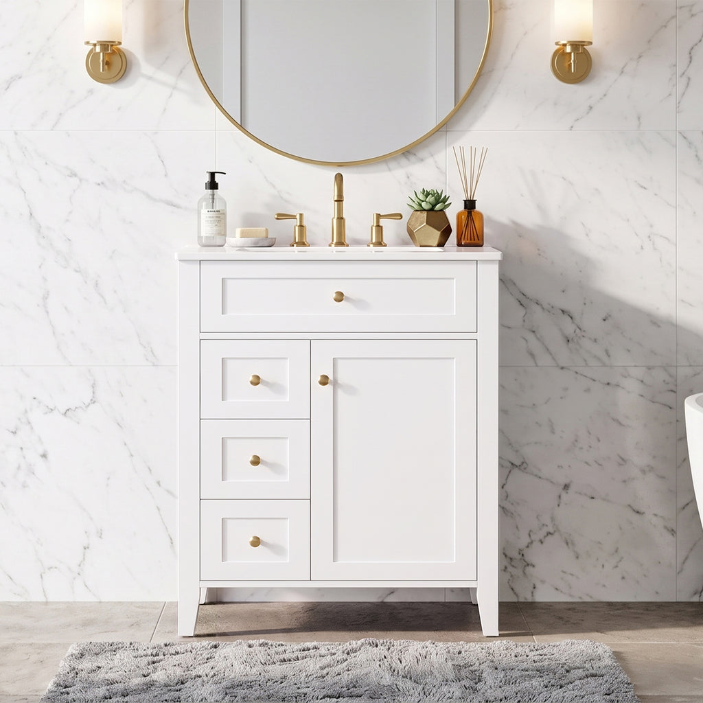 24" Modern Bathroom Vanity with Ceramic Sink and Storage Rack