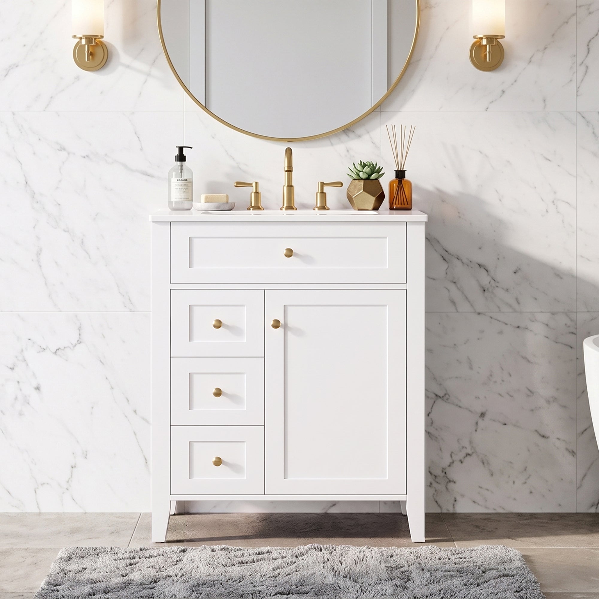 24" Modern Bathroom Vanity with Ceramic Sink and Storage Rack