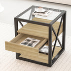 Set of 2 Modern End Table with Drawer - Nightstand for Bedroom & Living Room