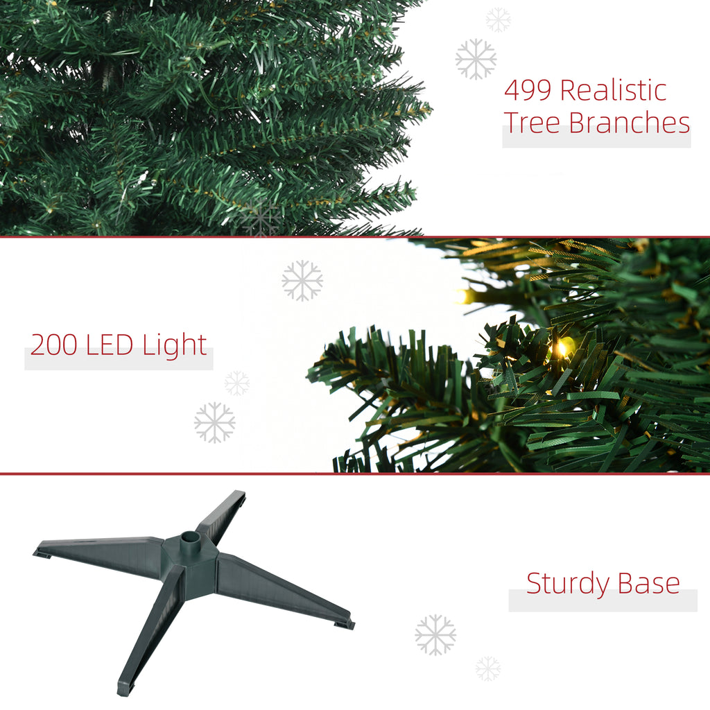 HOMCOM 7-Foot Slim Noble Fir Pre-Lit Artificial Christmas Tree, 200 Warm White Lights