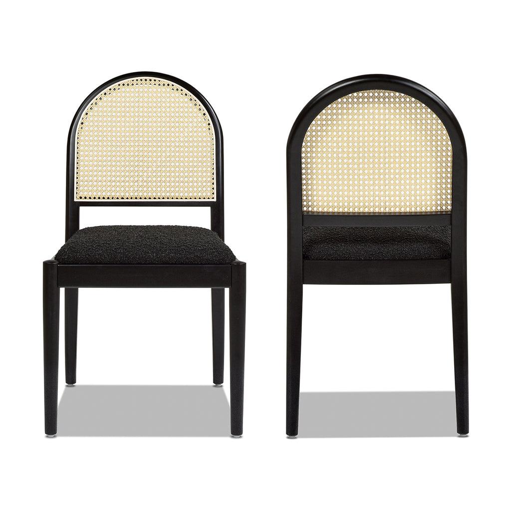 Panama 18.5" Curved Resin Cane Rattan Side Dining Chair, Set of 2, Ebony