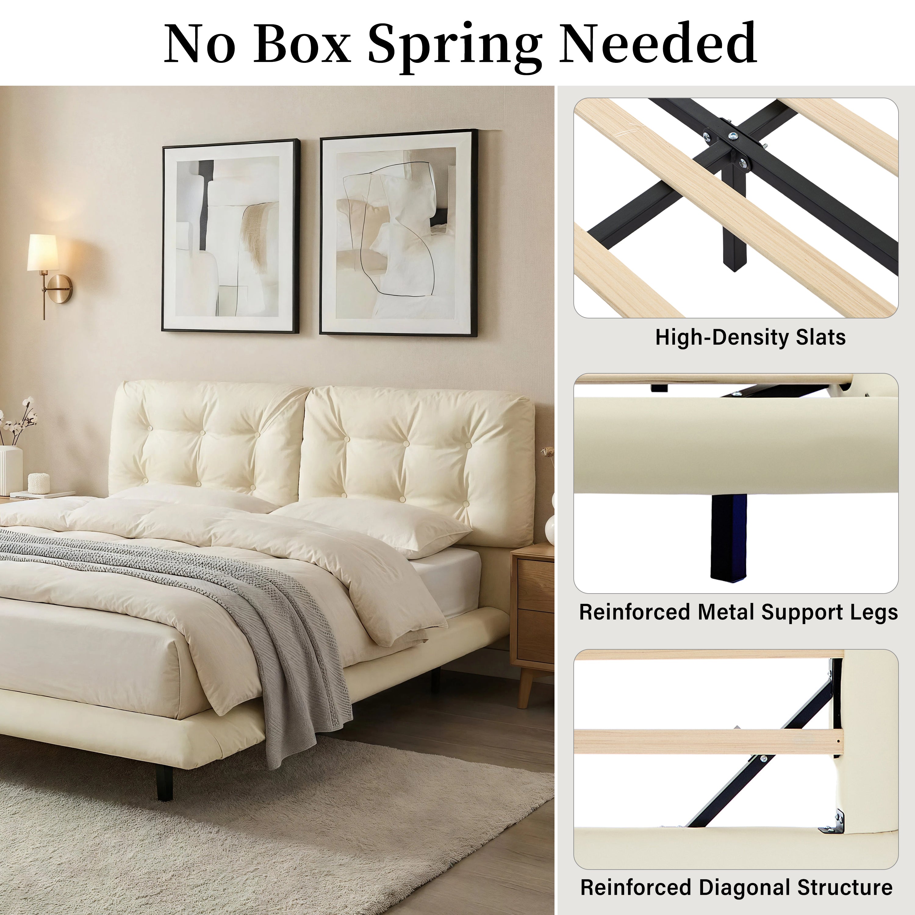 Queen Size Upholstered Floating Bed Frame with LED Lights