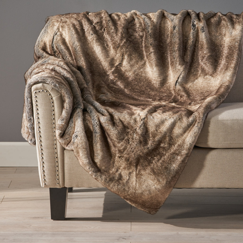 Faux Fur Throw Blanket, 60 x 50 Inches, Brown