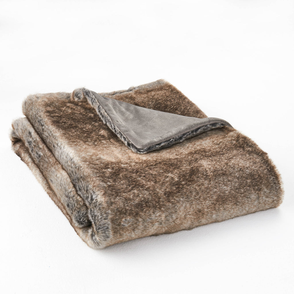 Faux Fur Throw Blanket, 60 x 50 Inches, Brown