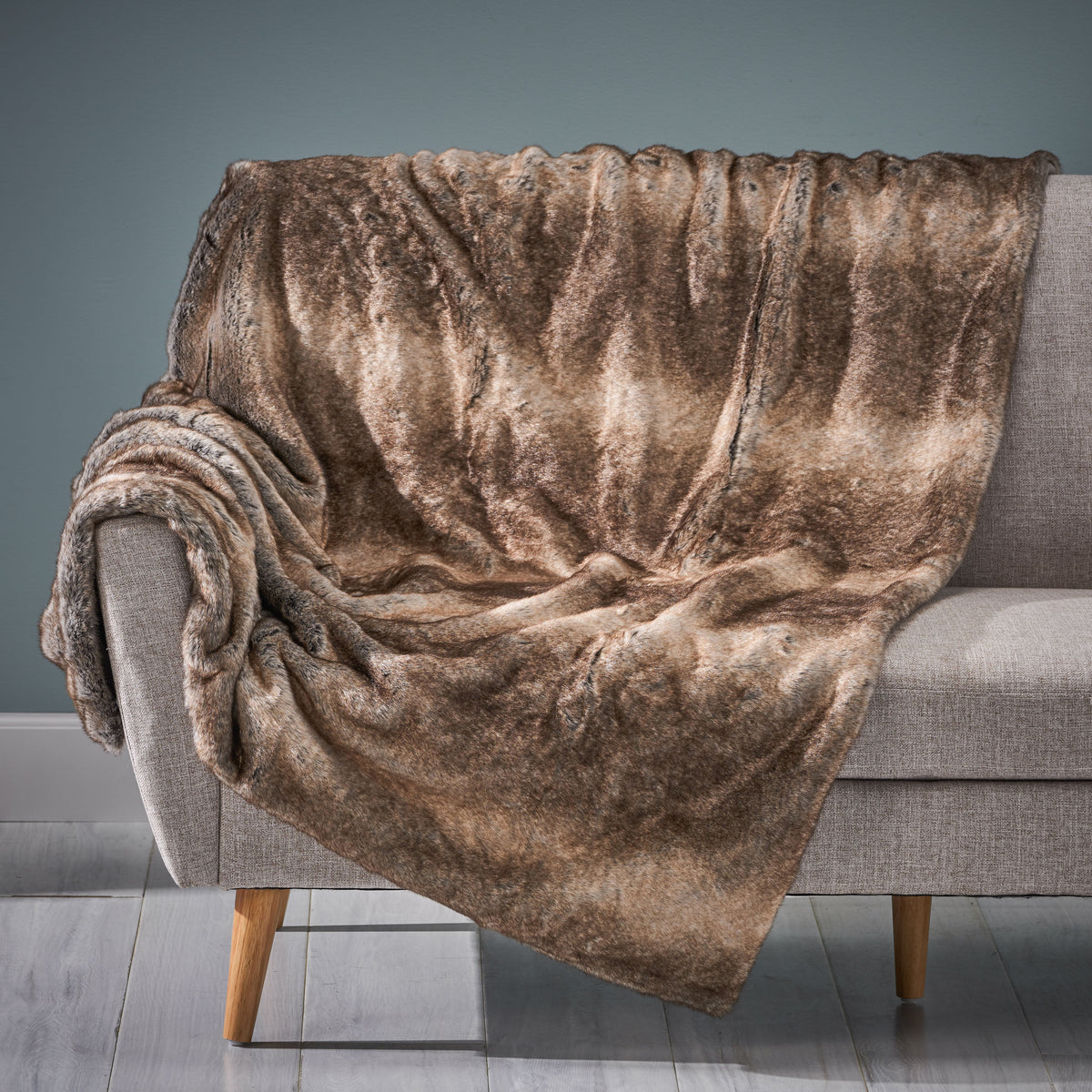 Faux Fur Throw Blanket, 60 x 50 Inches, Brown