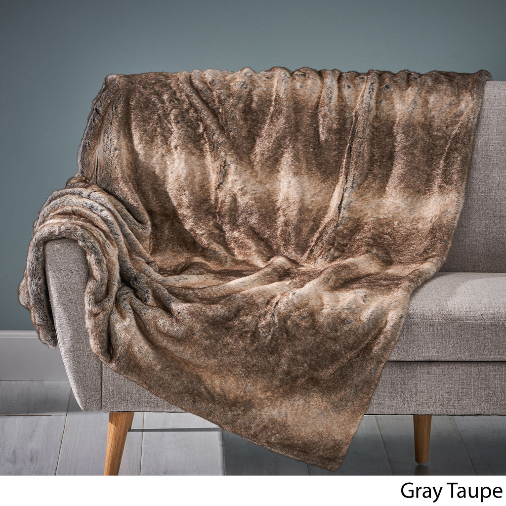 Faux Fur Throw Blanket, 60 x 50 Inches, Brown