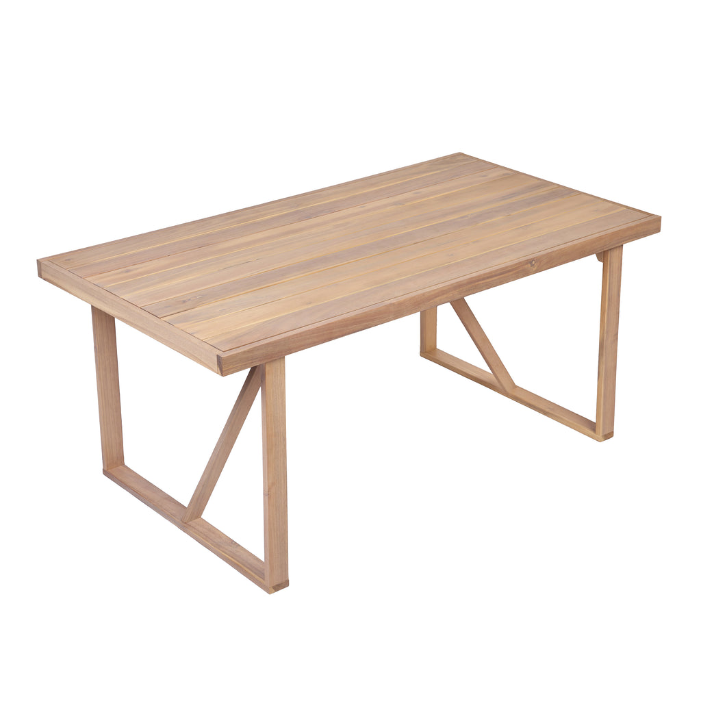 7-Piece Acacia Wood Patio Dining Set, 67-Inch Table with 6 Chairs, Light White and Natural
